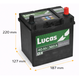 Batería Lucas Premium 40Ah 360A R+ Asia 