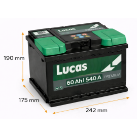 Batería Lucas Premium 60Ah 540A R+ 